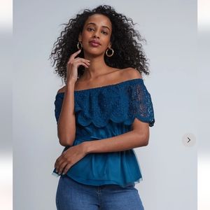 BNWT New York & Company Lace-Accent Tie-Waist Off-The-Shoulder Top size XL